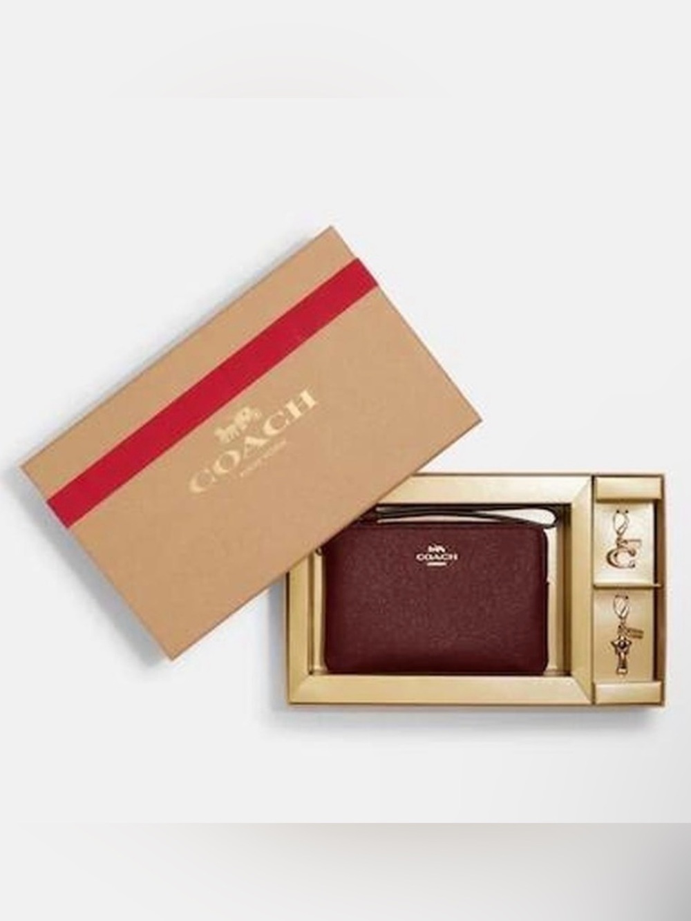 Coach Red Glitter Wristlet & 2 Charms Set